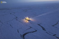 <p>Norwegian research vessel “Lance” drifts along with the Arctic sea ice, tracking the changes to the environment. (Nick Cobbin/National Geographic) </p>