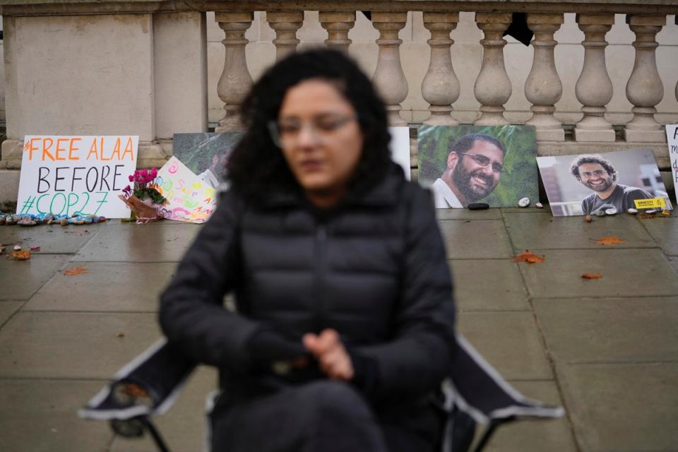 Sanaa Seif, sœur du principal militant pro-démocratie égyptien, organise un sit-in de protestation devant le ministère des Affaires étrangères (AP)