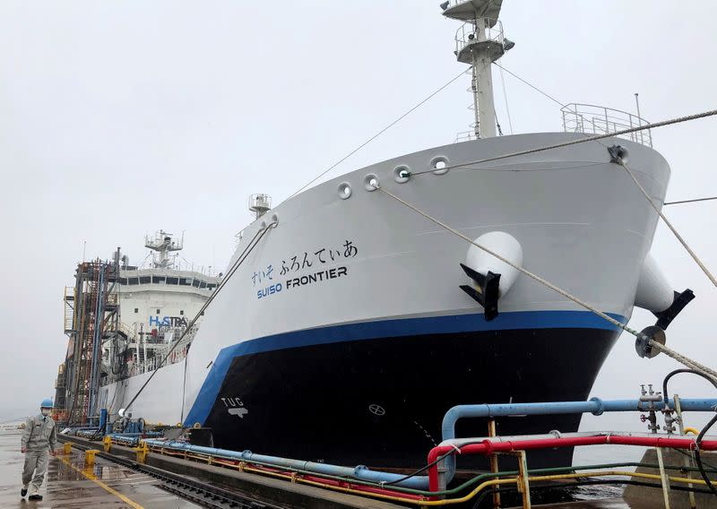 FILE PHOTO: The liquefied hydrogen carrier SUISO FRONTIER is docked in Kobe, Japan