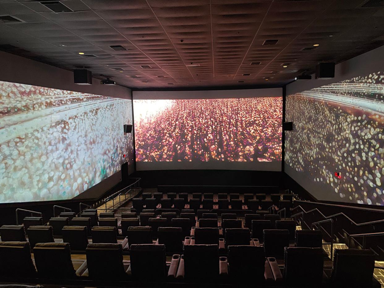 The Screen X auditorium, where movies are projected in front and along the side walls of the space, at the B&B Theatres location on Lexington Road.