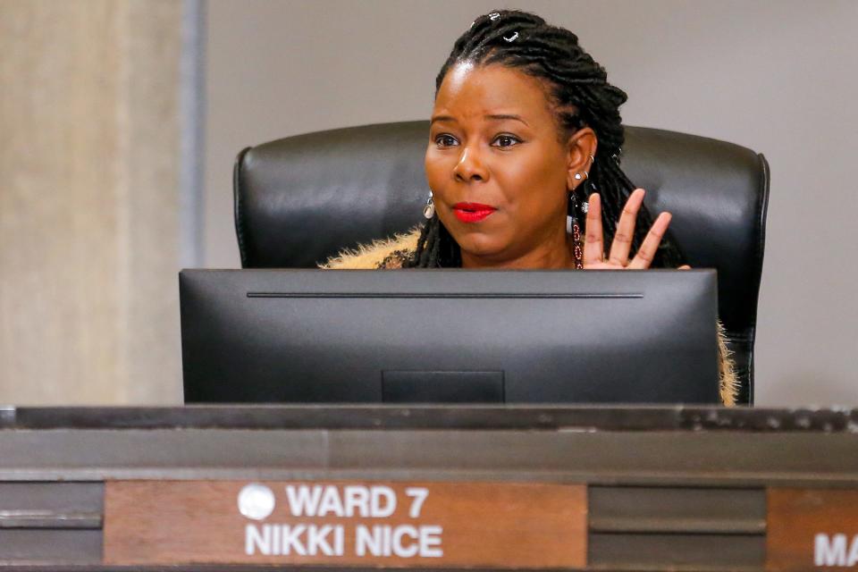 Councilman Nikki Nice speaks during an Oklahoma City Council meeting in 2023 at City Hall.