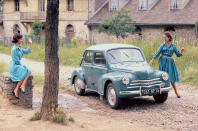 <p>A rear-mounted four-cylinder engine in an <strong>aerodynamically efficient bodyshell</strong>. Sound familiar? Think of it as a French VW Beetle, but sadly for Renault the 4CV lasted only until 1961. Still, it was the first French car to sell more than a million units, with the first cars powered by a <strong>19bhp 760cc</strong> engine, later swapped for a marginally more powerful (22bhp) 747cc unit. Hairiest of the lot was the 42bhp 4CV Sport of 1952, which was a real handful to drive.</p><p>As well as being built in France, the 4CV was also made in Australia, Belgium, England, Ireland, Japan, Spain and South Africa.</p>