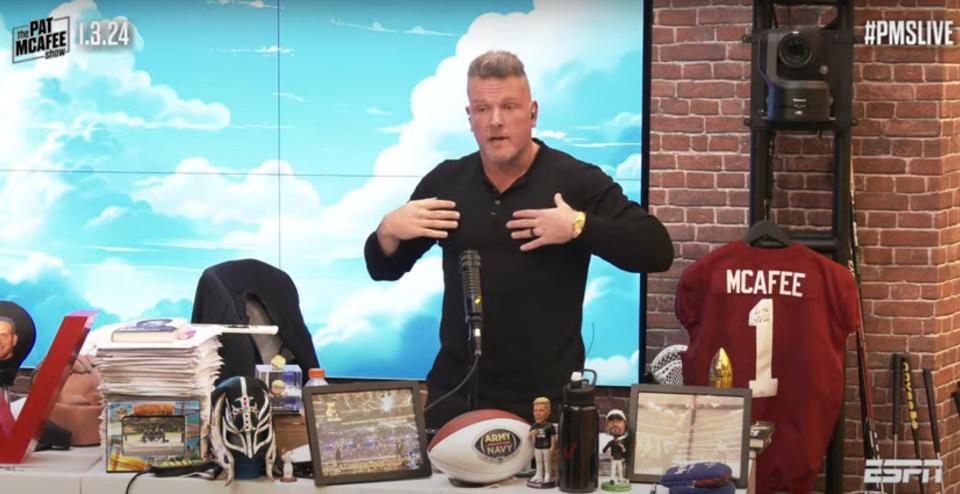 Pat McAfee addresses Rodgers and Kimmel controversy at the top of his January 3, 2024 show.