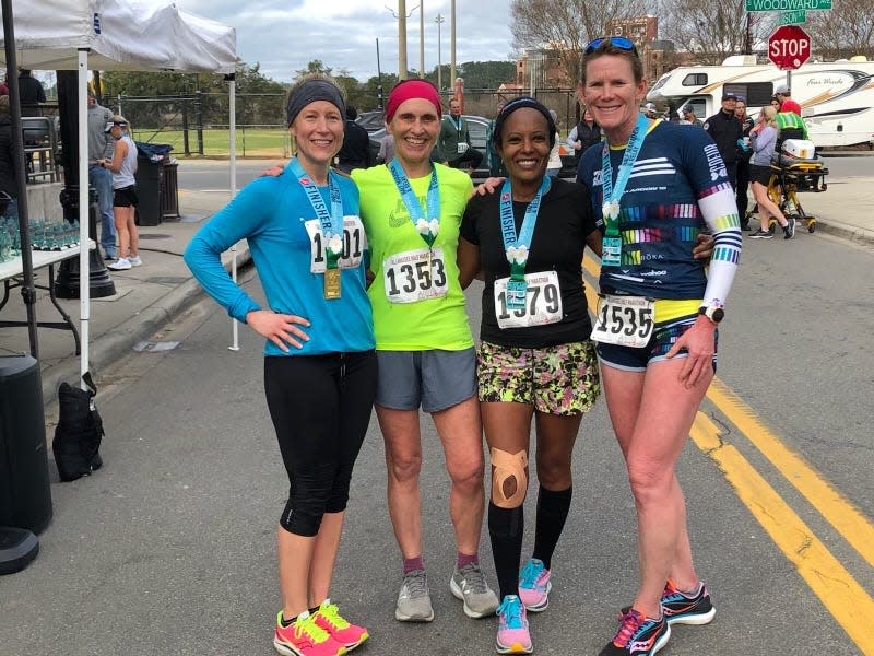 Runners following Sunday's Tallahassee Marathon and Half Marathon races.