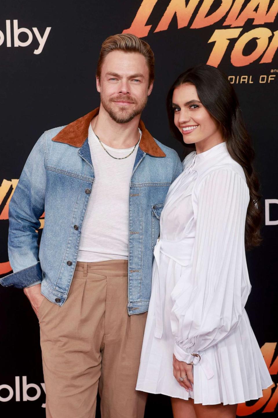PHOTO:Derek Hough and Hayley Erbert attend the Los Angeles Premiere of LucasFilms' 'Indiana Jones And The Dial Of Destiny' at Dolby Theatre, June 14, 2023, in Los Angeles. (Emma Mcintyre/GA/The Hollywood Reporter via Getty Images)