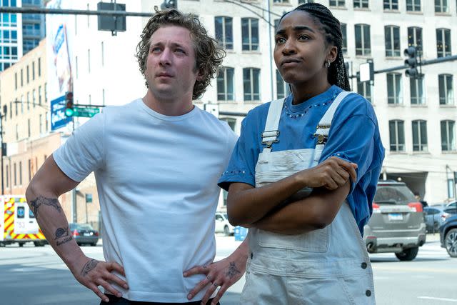 <p>Chuck Hodes/FX</p> Jeremy Allen White as Carmy Berzatto and Ayo Edebiri as Sydney Adamu in 'The Bear'