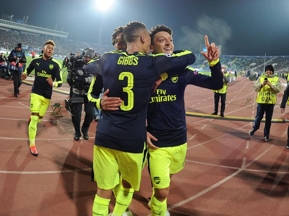 Mesut Ozil celebrates scoring against LudogoretsGetty