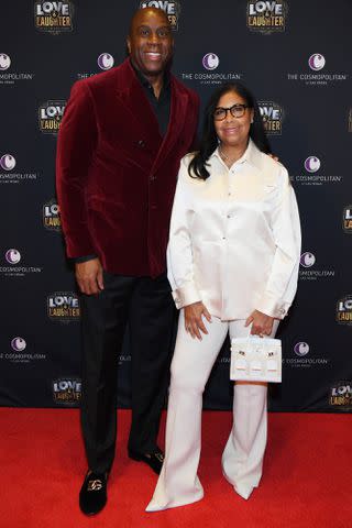 <p>Denise Truscello/Getty</p> Magic Johnson and Cookie Johnson.