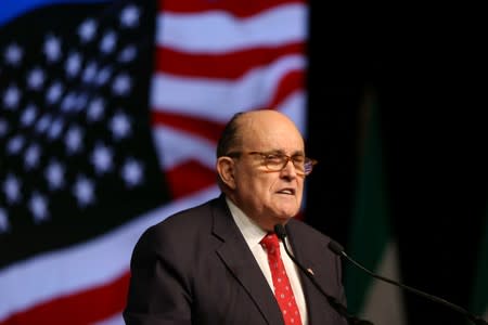 FILE PHOTO: Rudolph Giuliani, former Mayor of New York City, delivers a speech during the 2018 Iran Uprising Summit in New York