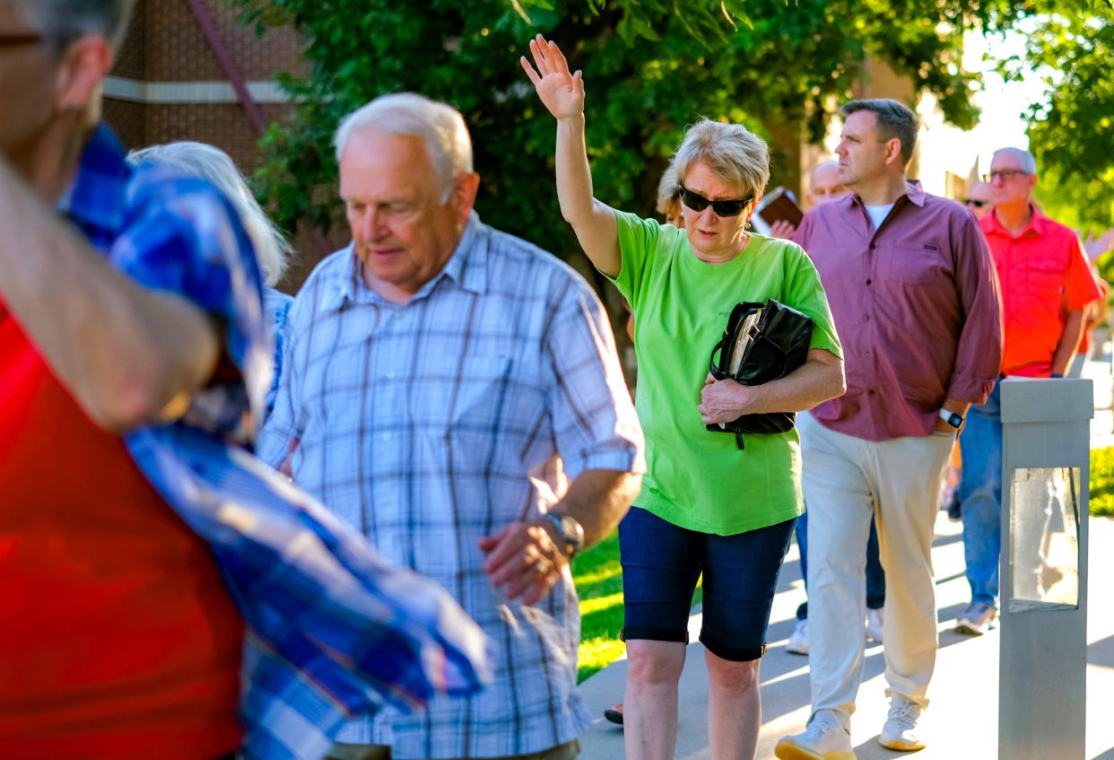 First United Methodist Church of Oklahoma City members and supporters participate in a prayer march Thursday around the First Church building at 131 NW 4 in downtown Oklahoma City.