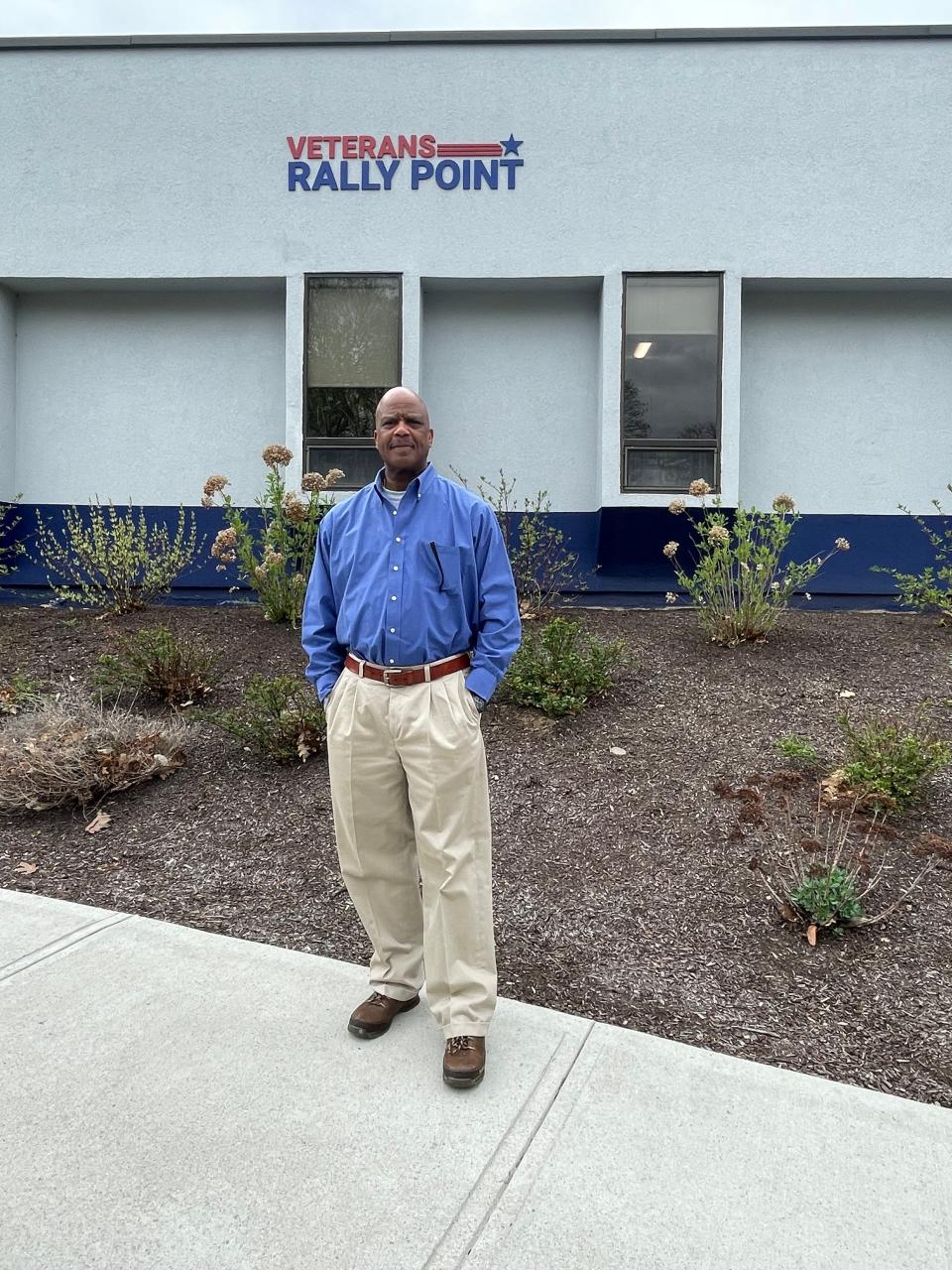 Norwich resident TJ Smith outside the Veterans Rally Point. He is one of 22 veterans benefiting from a partnership between EB and Veterans Rally Point to get vets working at EB.
