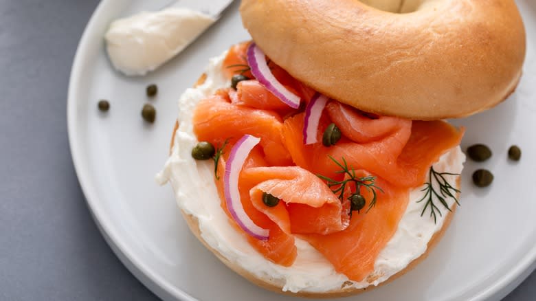 smoked salmon bagel with cream cheese