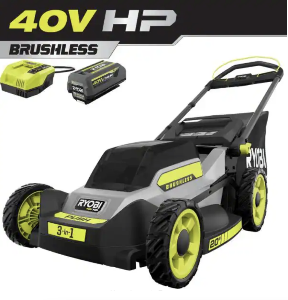 9. Ryobi 40V Brushless 20 in. Walk Behind Push Mower