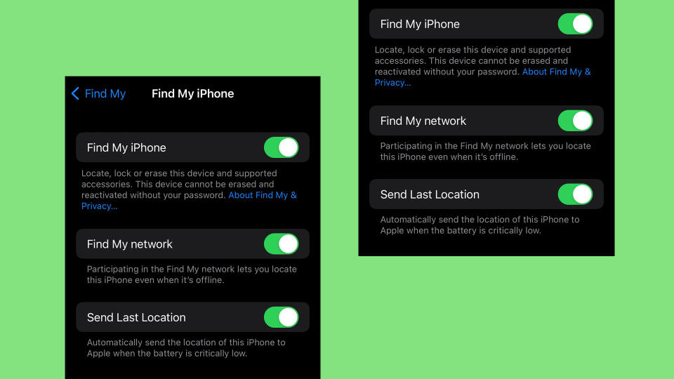 Find My in Apple feature in Settings on iPhone