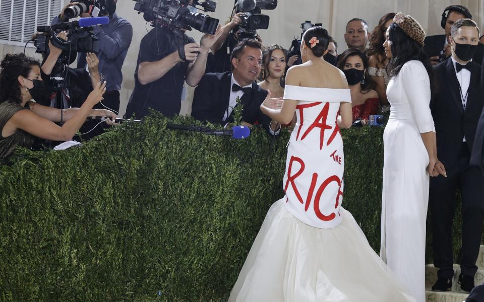 Alexandria Ocasio-Cortez sports a 'Tax the Rich' dress at New York's elite Met Gala - JUSTIN LANE/EPA-EFE/Shutterstock /Shutterstock