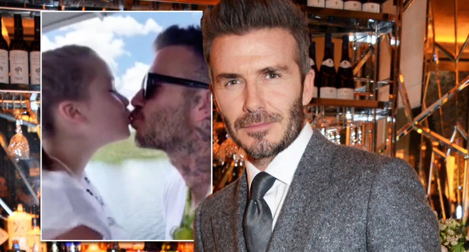 David Beckham has been criticised by Piers Morgan for kissing his daughter Harper on the lips [Photo: Getty/Instagram]