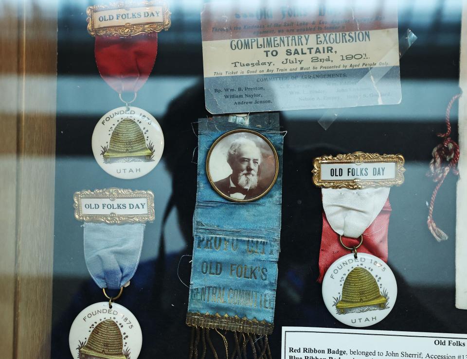 Old Folks Day ribbons are displayed at the Pioneer Memorial Museum in Salt Lake City on Friday, July 14, 2023. | Jeffrey D. Allred, Deseret News