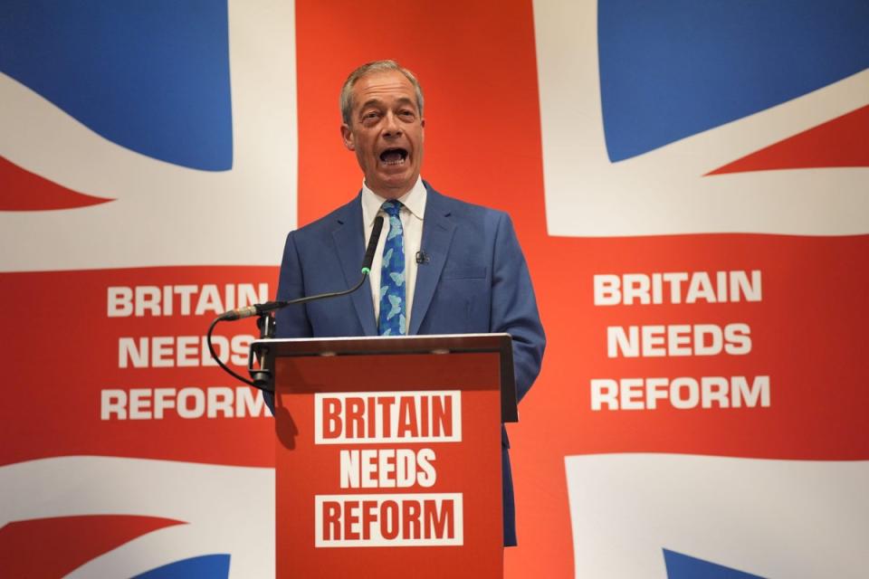 Nigel Farage during a press conference to announce that he will become the new leader of Reform UK, at The Glaziers Hall in London (Yui Mok/PA) (PA Wire)