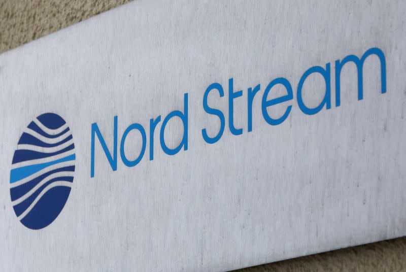 FILE PHOTO: The logo of Nord Stream AG is seen at an office building in Vyborg