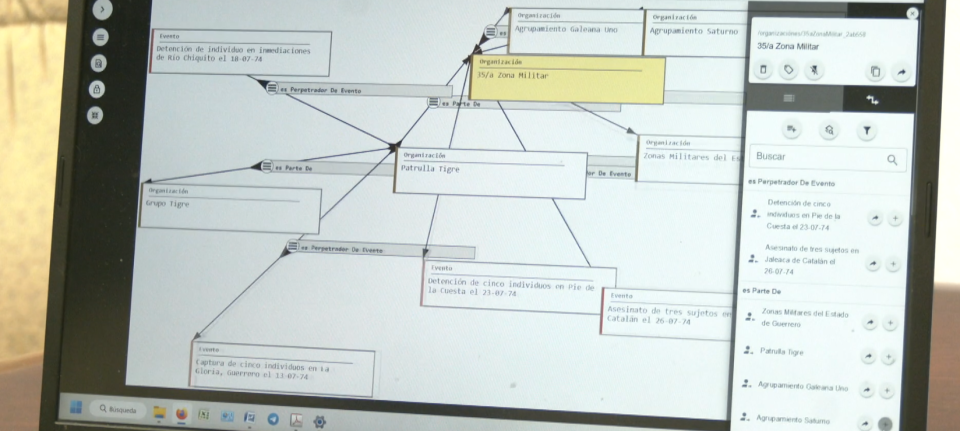 Un grafo del programa Angelus en una pantalla de computadora. De un recuadro que dice 