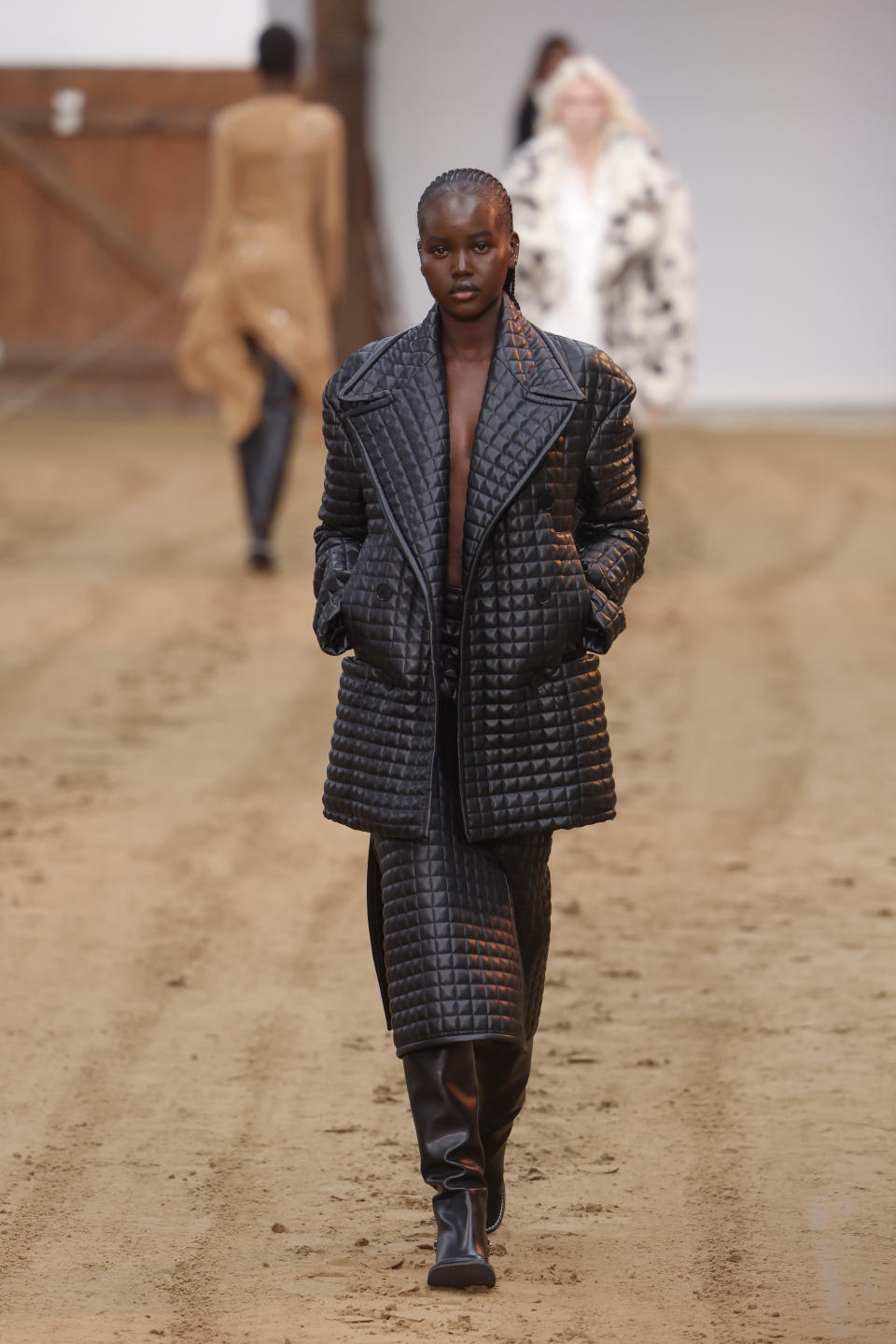 A model wears a creation as part of the Stella McCartney Fall/Winter 2023-2024 ready-to-wear collection presented Monday, March 6, 2023 in Paris. (Vianney Le Caer/Invision/AP)