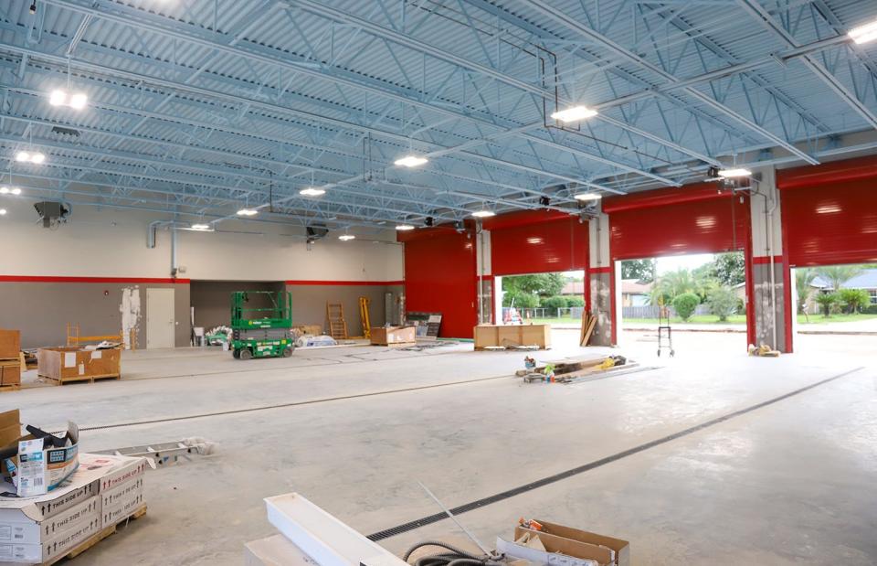 The apparatus bay of the Florosa Fire Control District's new station is large enough for two fire engines, a ladder truck, an emergency vehicle and an older firetruck the department keeps in reserve.