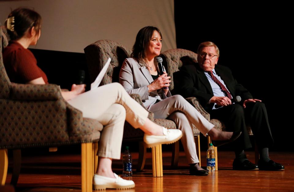 Springfield mayoral candidate Melanie Bach speaks during a forum for candidates running for Springfield's mayor and city council at Missouri States Plaster Student Union on Monday, Feb. 27, 2023.