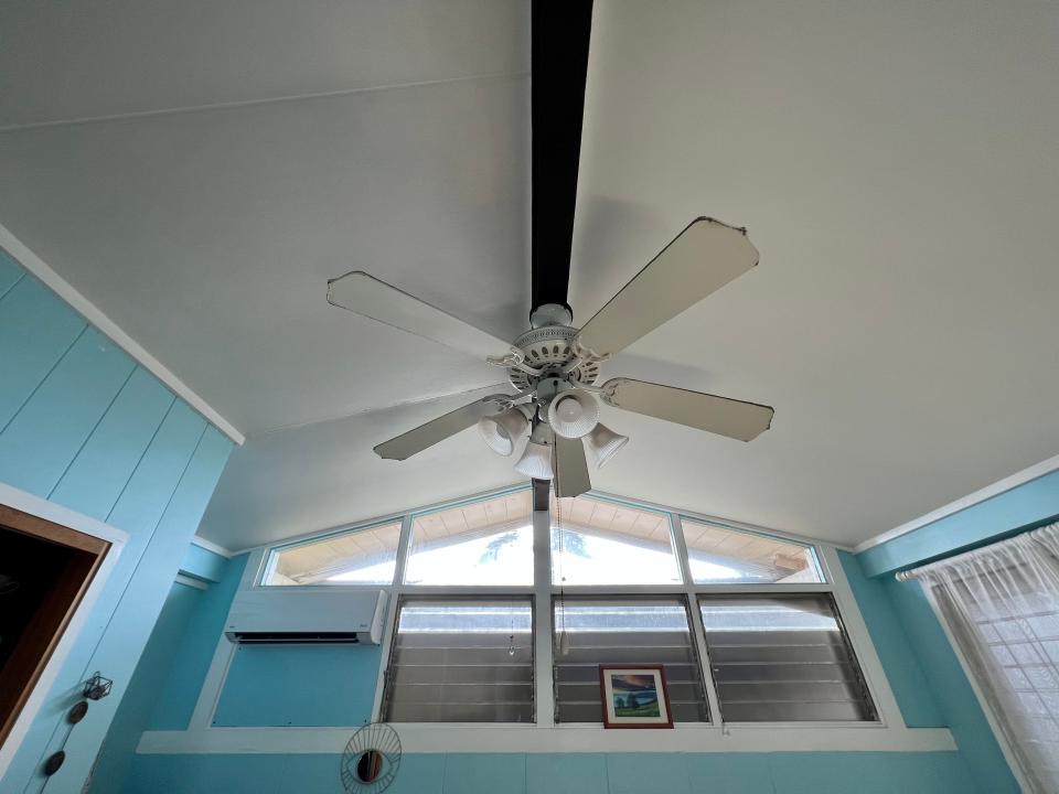 ceiling with ceiling fan all white