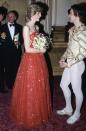 <p>Princess Diana speaks with dancer Rudolph Nureyev at the Royal Opera House.</p>