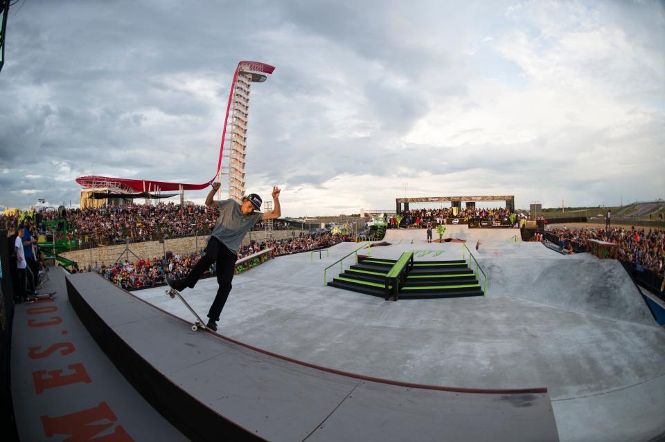 Ventura resident Curren Caples performs a trick during the 2016 skate street finals at X Games Austin in Austin, Texas. He will compete in the X Games finals at the Ventura County Fairgrounds on Friday.