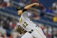 Pittsburgh Pirates starting pitcher Jose Quintana throws during the fifth inning of the team's baseball game against the Washington Nationals at Nationals Park, Tuesday, June 28, 2022, in Washington. (AP Photo/Alex Brandon)