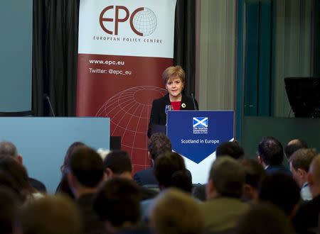 Scotland First Minister Nicola Sturgeon gives an address at the European Policy Center in Brussels, Belgium June 2, 2015. REUTERS/Yves Herman