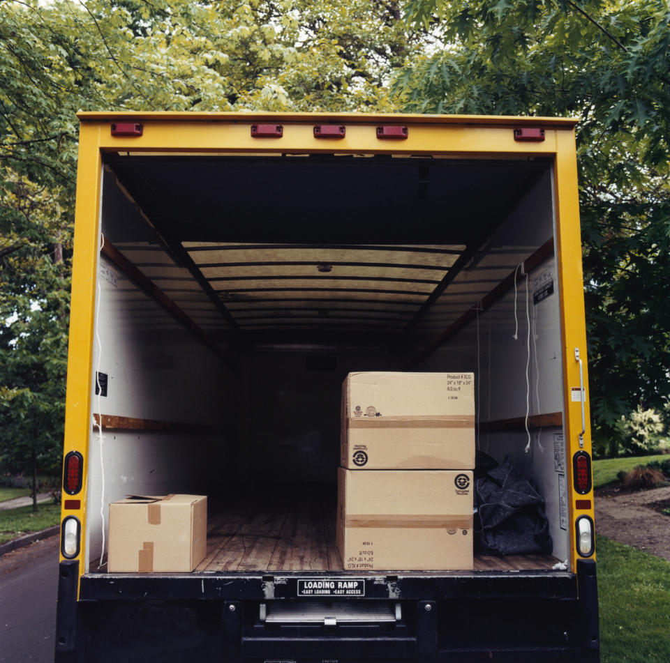 A moving truck with boxes