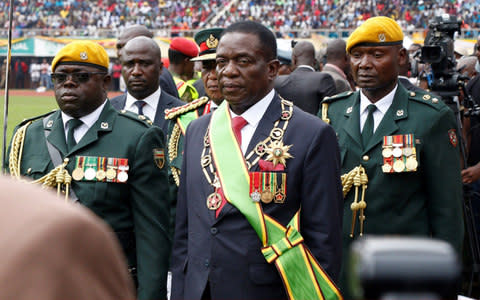 New Zimbabwe President Emerson Mnangagwa is seen after he was sworn in - Credit: Wilfred Kajese/ Anadolu