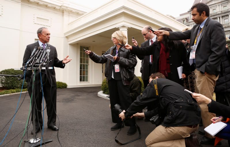 FILE PHOTO: New York Mayor Bloomberg speaks to reporters after his meeting regarding gun violence with U.S. Vice President Biden, at the White House in Washington