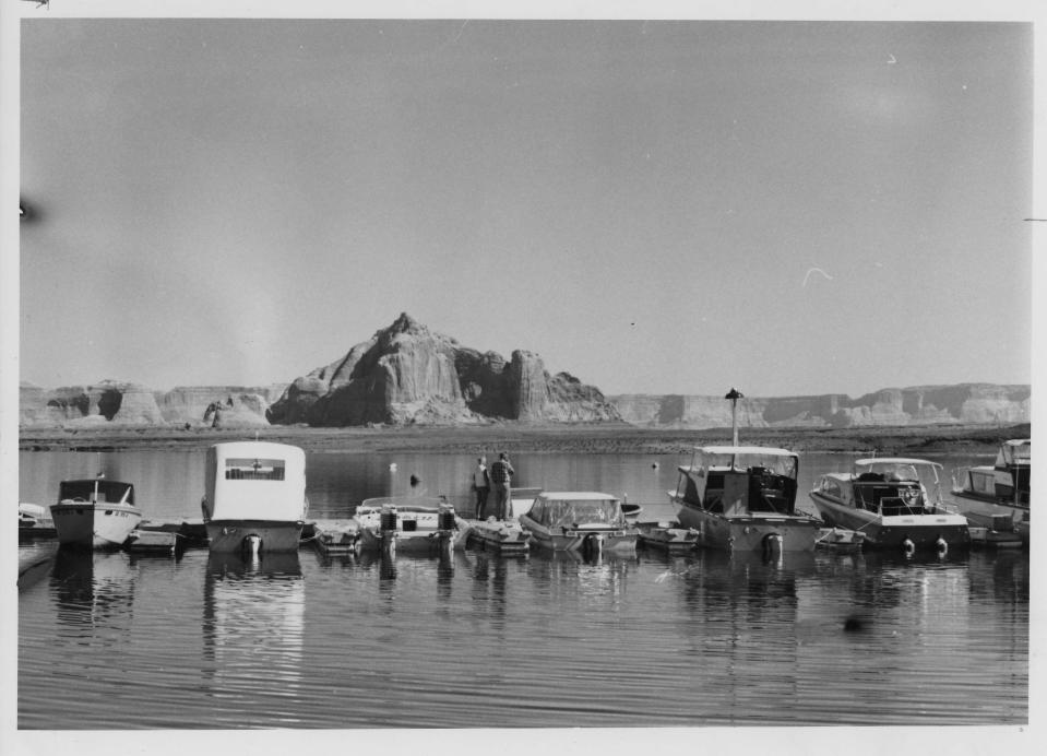 Boats docked at Lake Powell on July 13, 1968.