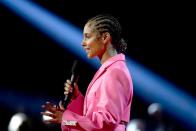 <p>Cornrow hair into a low bun for an effortlessly chic aesthetic. Accent baby waves with rhinestones and bedazzle your bun with flashy hair accessories like singer-songwriter Alicia Keys to take your style to the next level.</p>