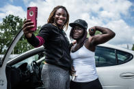 <p>Claressa Shields, 20, takes a goodbye selfie with her young sister Briana, 18. Claressa is moving from her hometown to Colorado, the first time she has ever lived outside of Flint, Mich., June 2015. (Photograph by Zackary Canepari) </p>