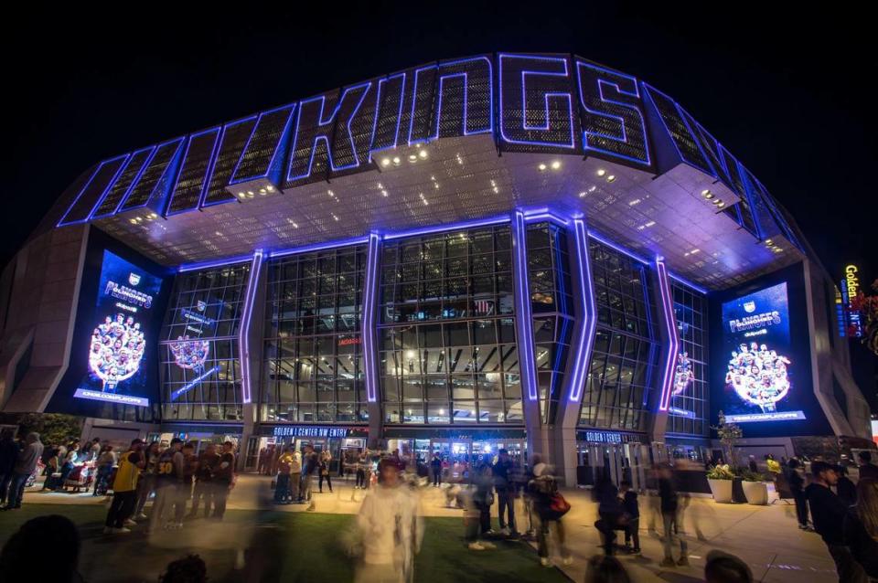 Fans fill DoCo after the NBA basketball game between the Sacramento Kings and the Golden State Warriors on Friday, April 7, 2023, at Golden 1 Center. The Warriors beat the Kings, 119-97.