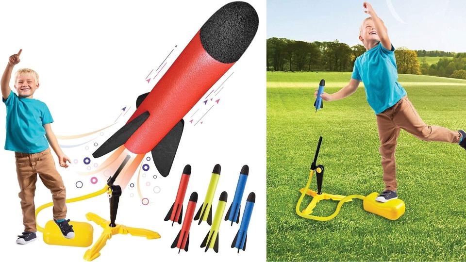 The rocket launcher folds up for easy storage, so you can easily pack it up and take it to the park or beach.