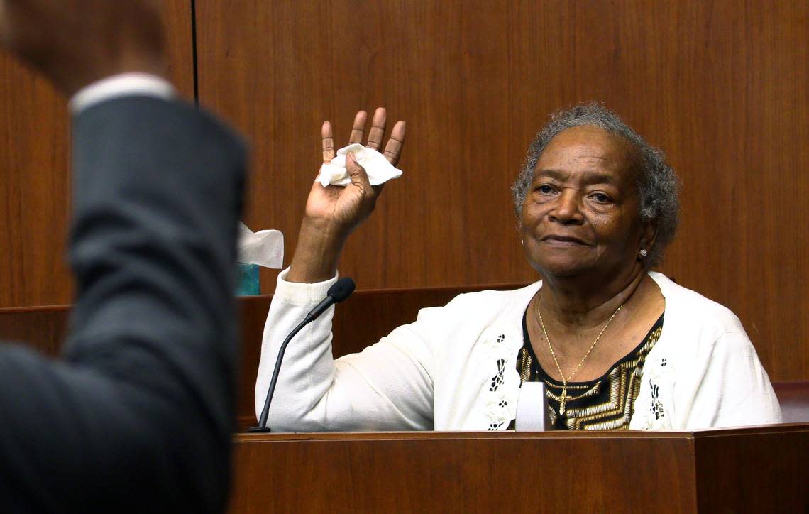 Claudia Mahone, the mother of Cyrus Howard Sr., is sworn in prior to testimony Thursday morning. 11/03/2022