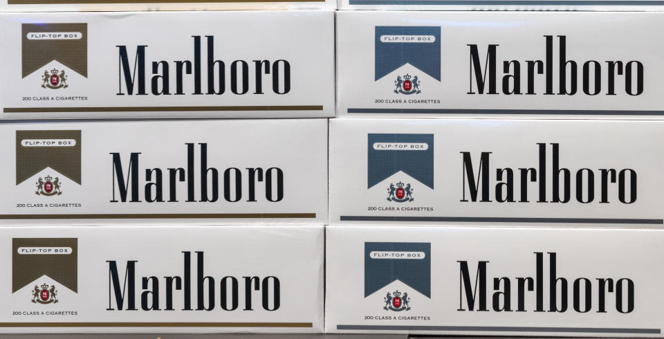 ORLANDO, FLORIDA, UNITED STATES - 2019/07/19: Two varieties of Marlboro cigarettes as shown in  a retail store in the city. The brand is owned by Philip Morris USA  and it is the most sold cigarette since 1972. (Photo by Roberto Machado Noa/LightRocket via Getty Images)