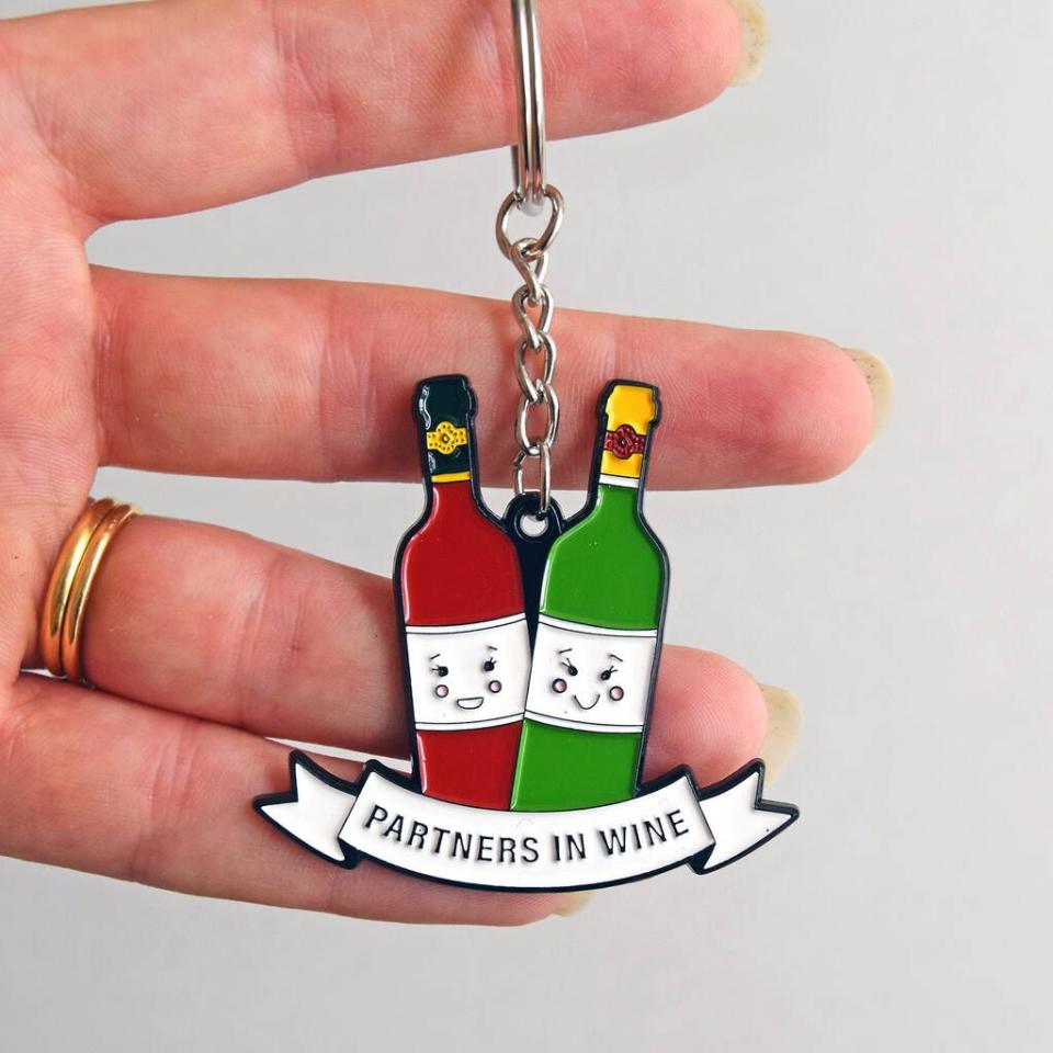 <p>This cute keyring is the best gift to give to your loved one. "Partners in Wine" forever and always.</p><p><a class="link " href="https://go.redirectingat.com?id=127X1599956&url=https%3A%2F%2Fwww.notonthehighstreet.com%2Foflifeandlemons%2Fproduct%2Fpartners-in-wine-friendship-keyring&sref=https%3A%2F%2Fwww.delish.com%2Fuk%2Fcocktails-drinks%2Fg29855274%2Falcoholic-gift-guide%2F" rel="nofollow noopener" target="_blank" data-ylk="slk:BUY NOW;elm:context_link;itc:0;sec:content-canvas">BUY NOW</a> <strong>£10.99, <strong><strong><strong>Not On The High Street</strong></strong></strong></strong></p>