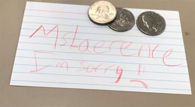 A little girl gave Mr Lawrence this note and money. Source: Facebook/ Price Lawrence