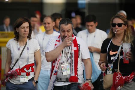 Soccer Football - World Cup - Group H - Poland vs Senegal - Spartak Stadium, Moscow, Russia - June 19, 2018 Poland's fans leave the stadium during the match. REUTERS/Gleb Garanich