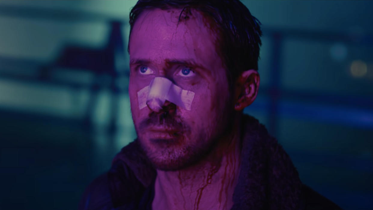  Ryan Gosling staring with a bloody nose in Blade Runner 2049. 