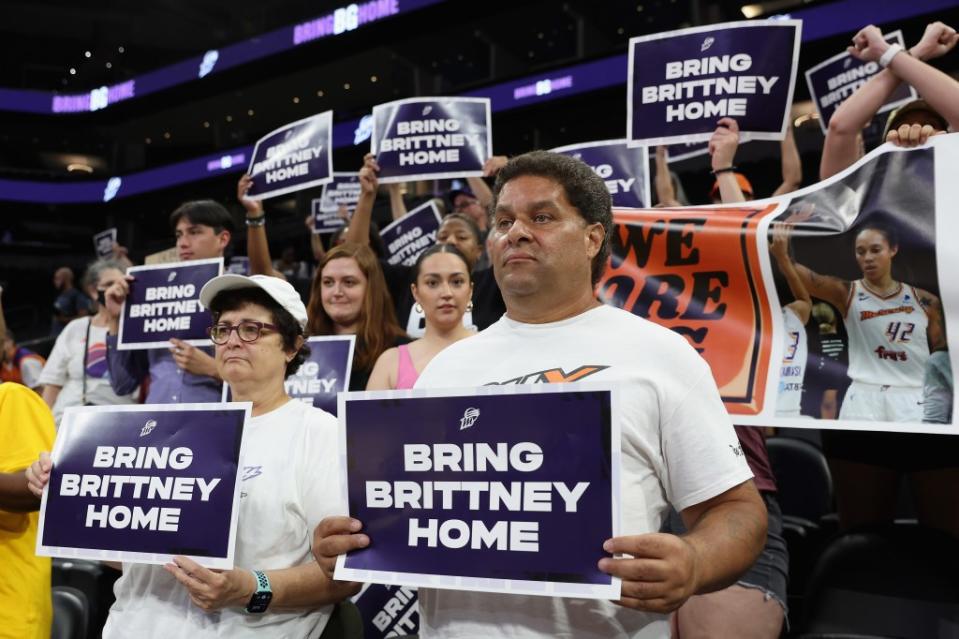 Griner supporters at a Phoenix rally to bring her home in July 2022. Getty Images