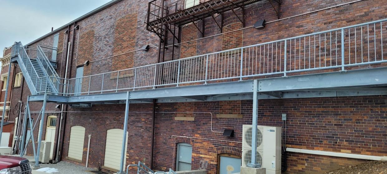 The fire escape recently completed on the south side of Loudonville's Ohio Theatre/Village Office Building, was funded in part from a grant from the Ohio Facilities Construction Commission through its cultural facilities division. The State contributed $200,000 toward the $404,400 project cost.