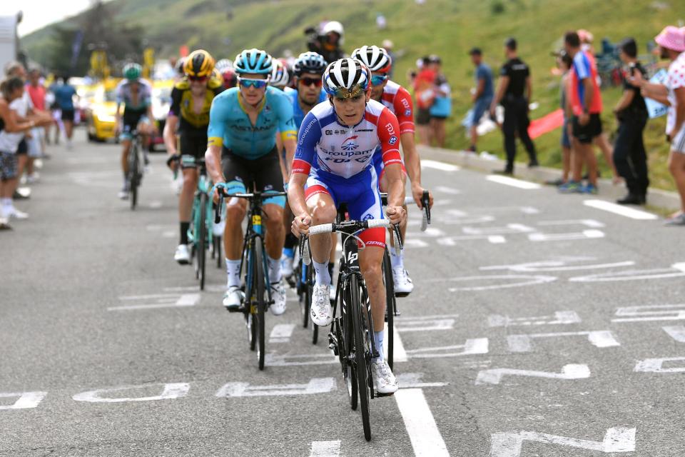 David Gaudu (Groupama-FDJ) Tour de France favorite racing his bike.