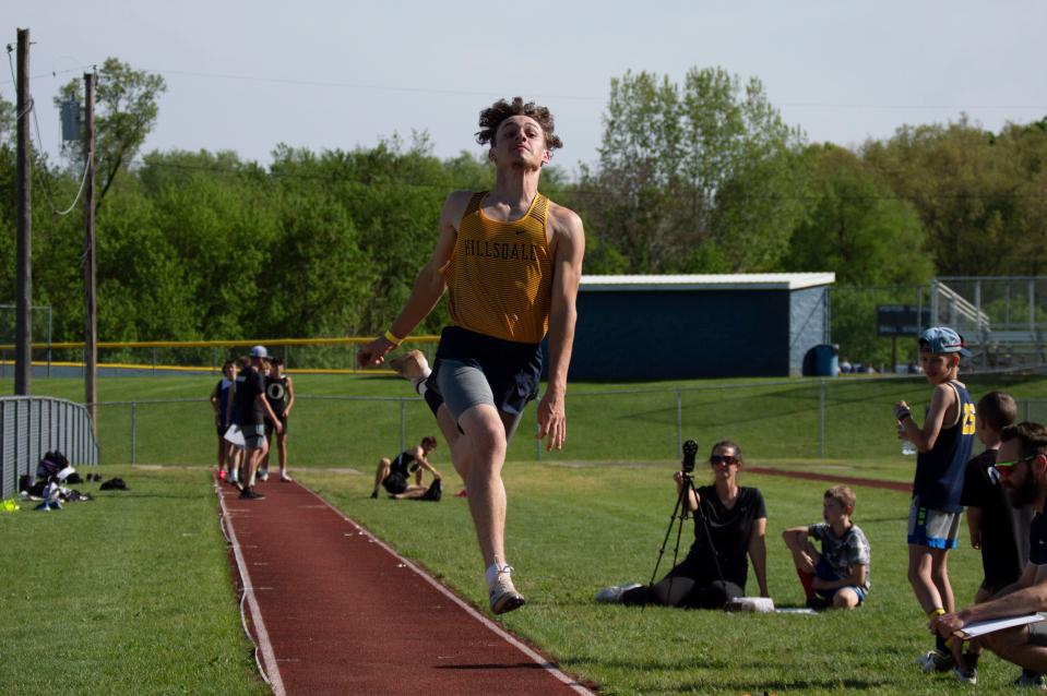 Hillsdale junior Hayden Handy set a new PR distance of 21-3 3/4 in the long jump. Handy is currently ninth in Division 3 long jump results so far this season.